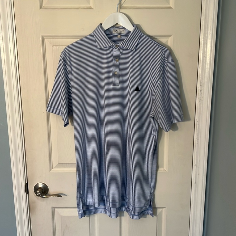 Peter Millar Blue and White Striped Polo Shirt